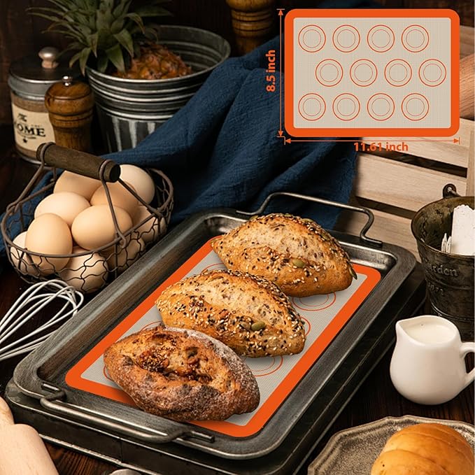 Silicone Baking Mat Set of 4, Nonstick Reusable Silicone Bread Sling & Loaf Pan Liners for Bread, Macaron Baking Mat for Macarons, Pastry