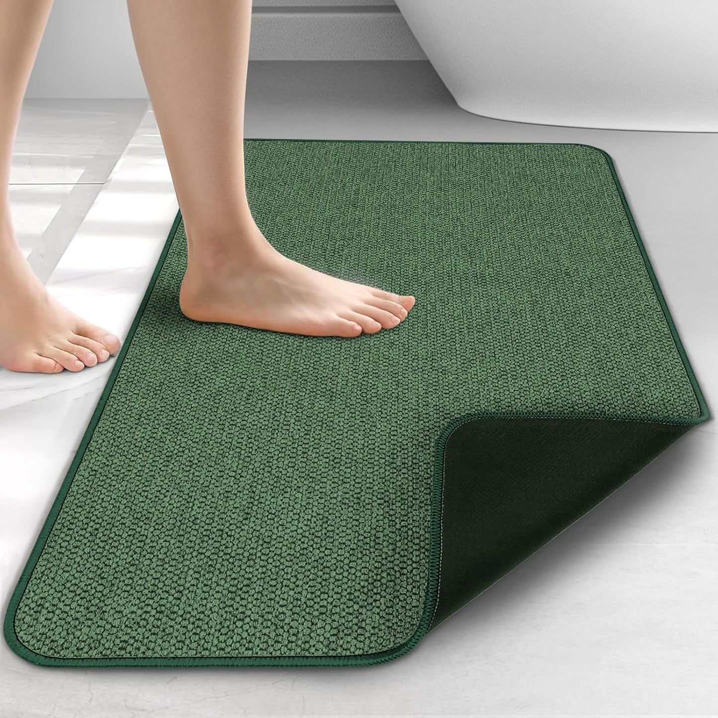 Upgraded Bathroom Rugs 24x48Inch, Thin Bath Mat with Rubber Backing Non-Slip, Absorbent,Quick Dry Machine Washable, Home Decor Accessories Cozy Cloth Bathroom Mat fit Under Door/Sink/Tub/Shower-Green