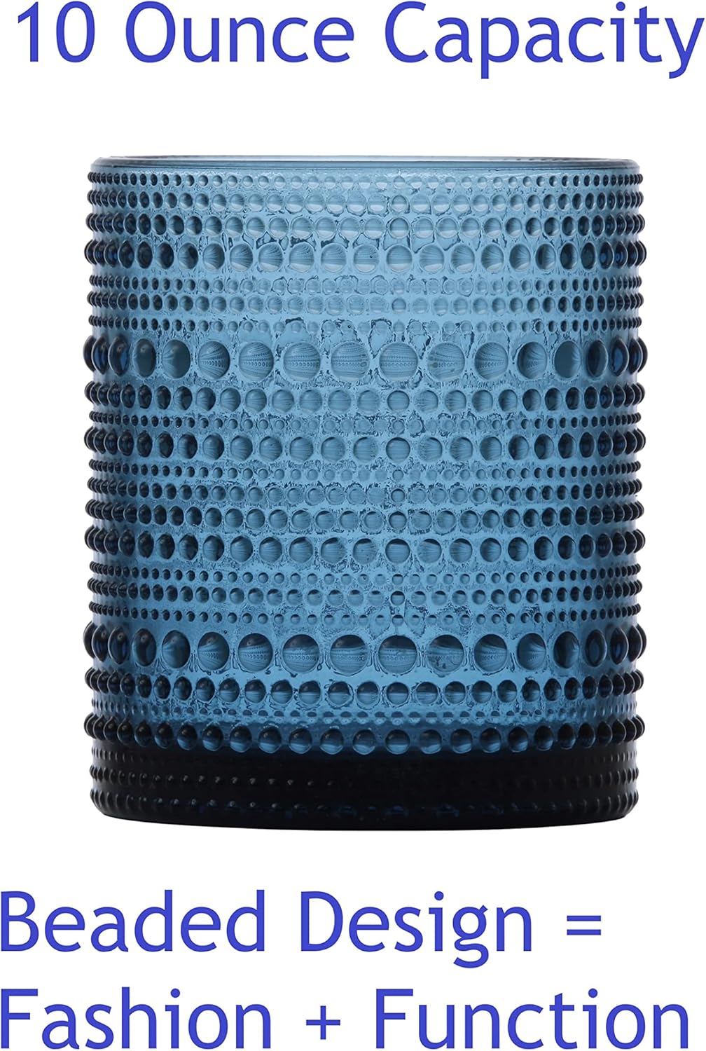 Fortessa Jupiter Beaded Hobnail Glass, 10 Ounce Double Old Fashioned (Set of 4), Cornflower Blue