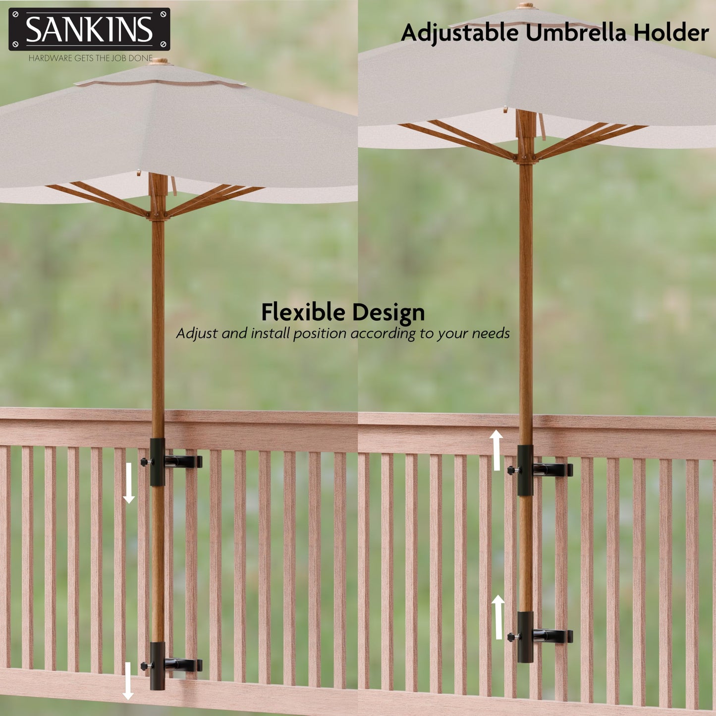 SANKINS Patio Umbrella Holder for Deck Railing, Adjustable Patio Umbrella Base Outdoor Umbrella Stand, Patio Umbrella Clamp Deck Umbrella Mount for Balcony, Patio Railing
