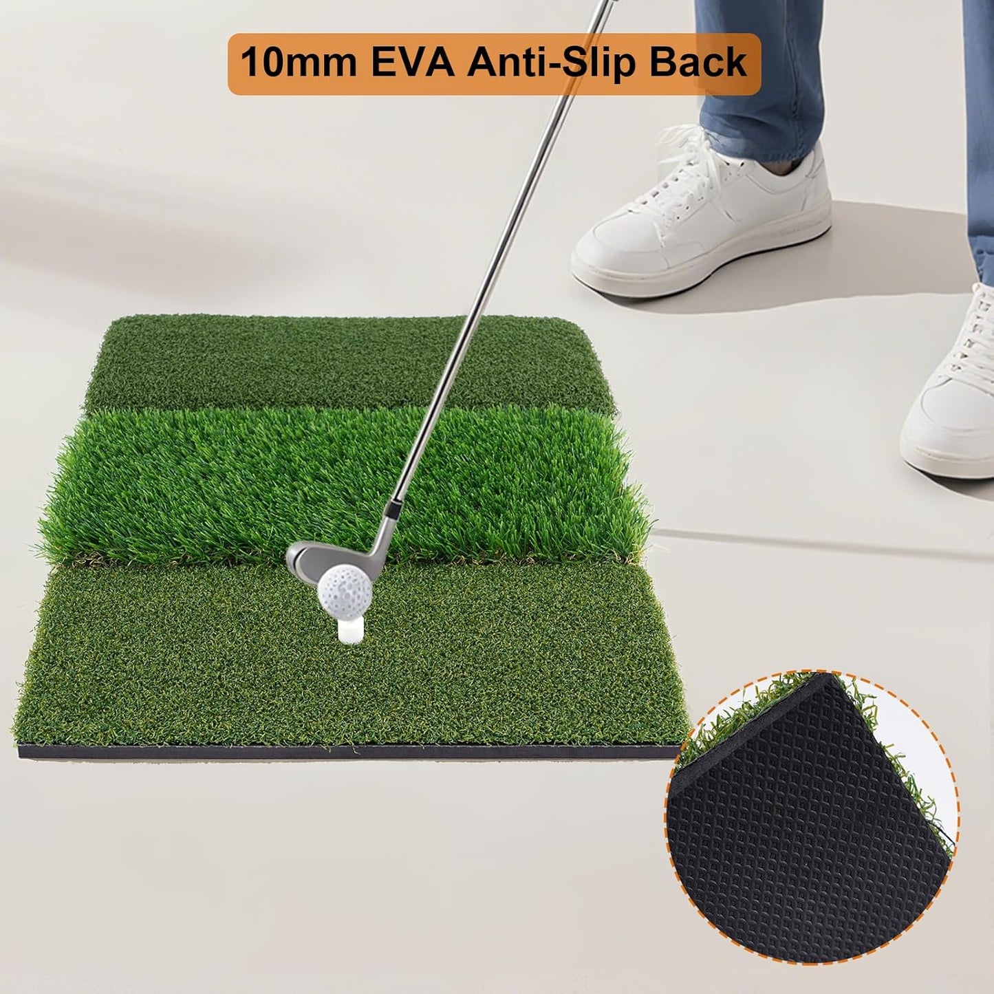 Golf Mat, Golf Hitting Mat Outdoor for Training, Golf Practice Mat with 10mm EVA Backing, Golf Mats Practice Indoor and Outdoor Turf with 8 Different Tees