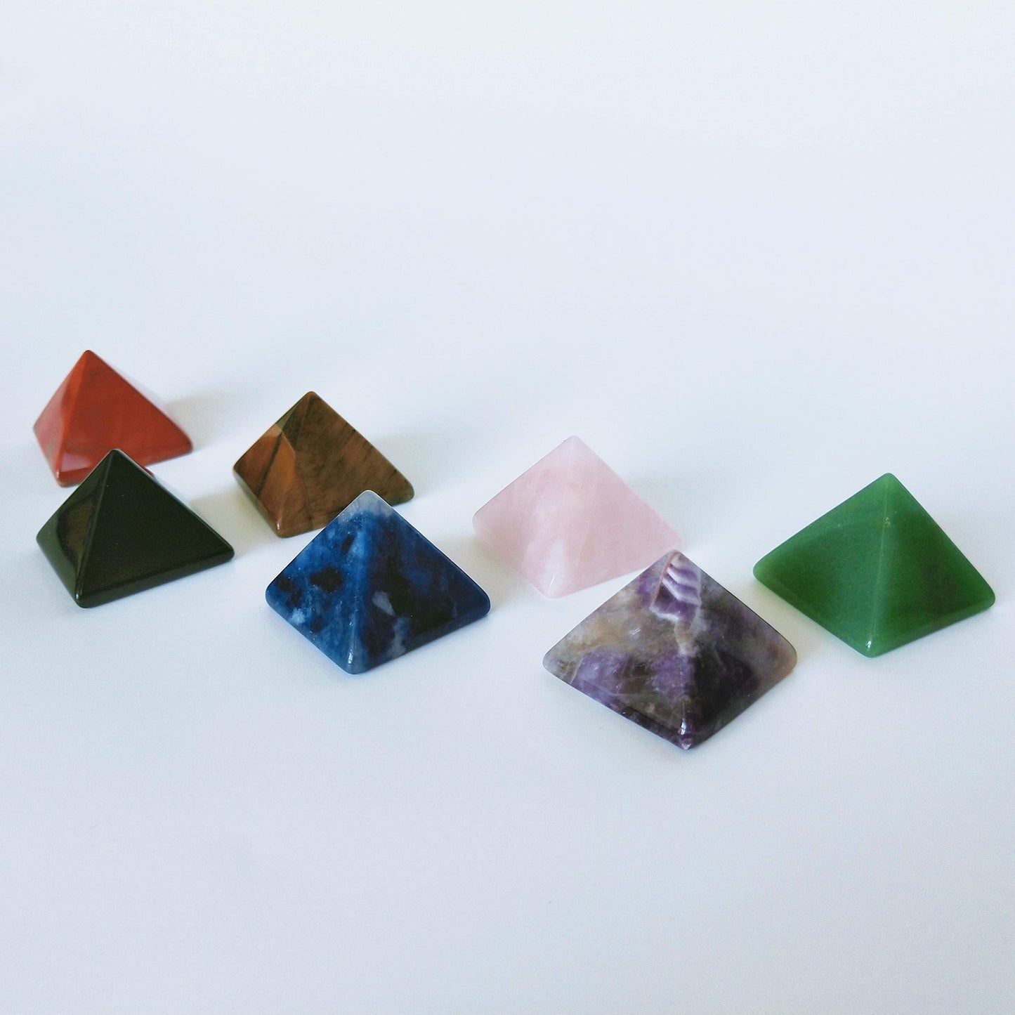 Set of 7 Crystal Pyramids of Natural Chakra Healing Stones, 1.5 inch