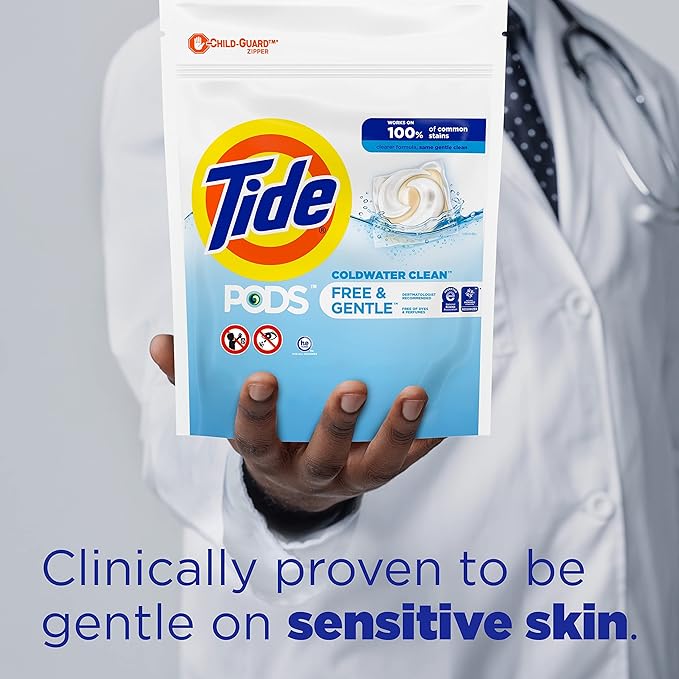 Tide PODS Free & Gentle, Laundry Detergent Soap Pods, Unscented, 3 Bag Value Pack, 111 Count, HE Compatible