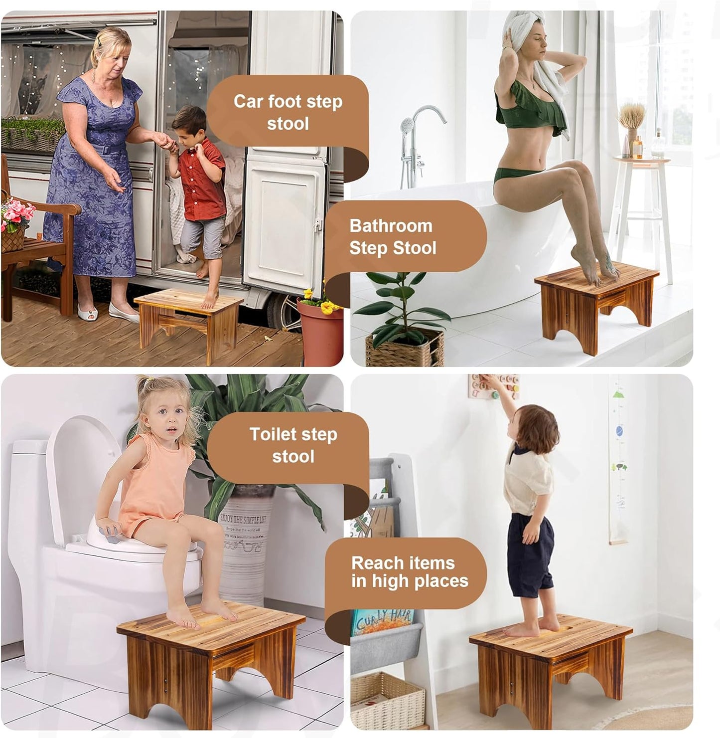 Wooden Step Stool for Adults, 6.5" Portable Wood Step Stool for Kids, Heavy Duty One Step Bedside Stool with 550 Lbs Load Capacity, Non-Slip White Foot Stool for Kitchen Bathroom Bedroom