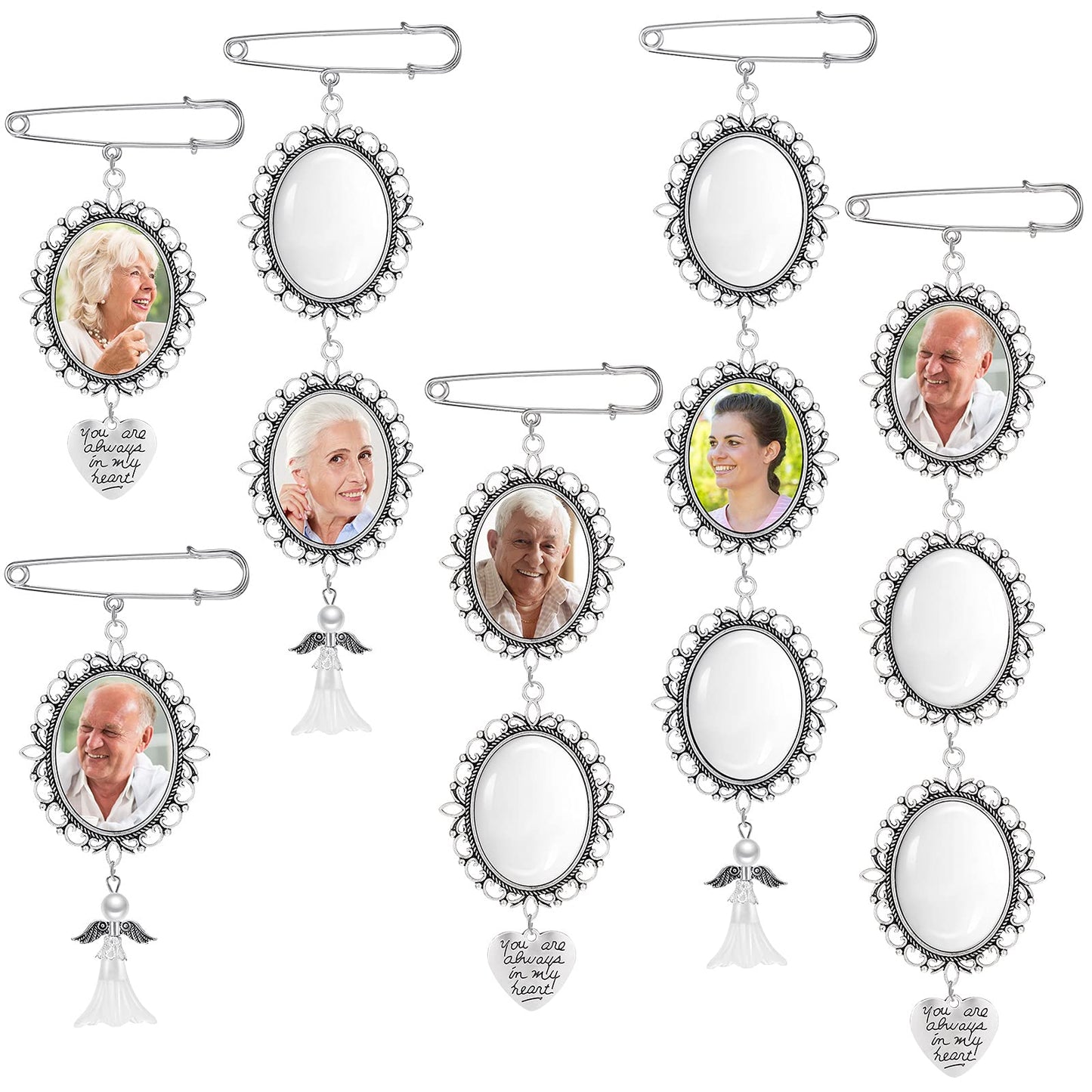 Hicarer 110 Pcs Wedding Bouquet Photo Charms Memory Bridal Charms Frame Picture DIY Pin Brooch Making Kit, 1.18 x 1.57'' Oval Glass Cabochon Pendants Bulk Memorial Mother Father of The Bride