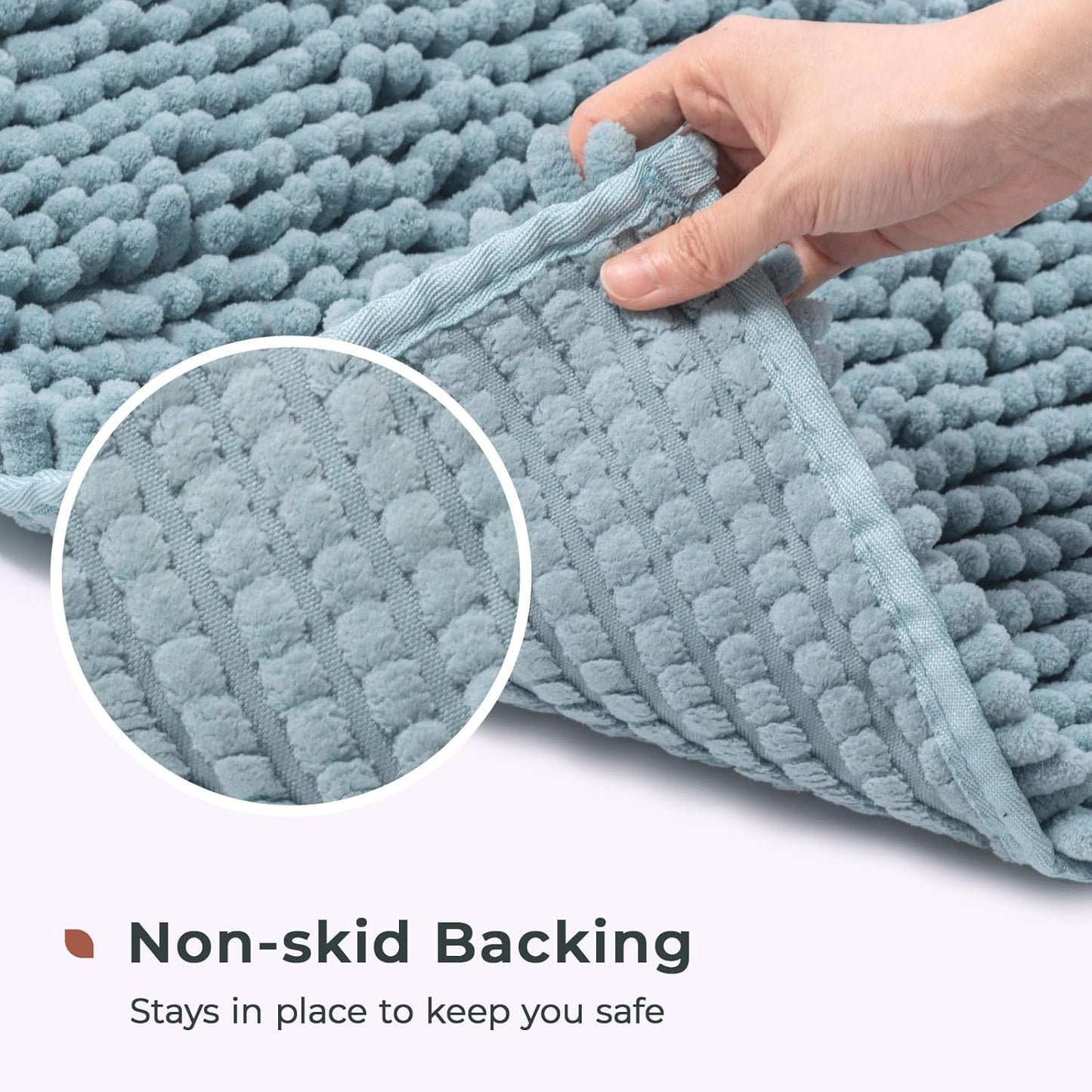 FRESHMINT Large Chenille Bathroom Rugs Mat 36”x24”, Non-Slip Bath Mat for Bathroom Floor & Bathtub, Washable Soft Shower Shag Bath Rugs, Soft Fluffy Thick Water Absorbent Microfiber Shower Mat, Blue