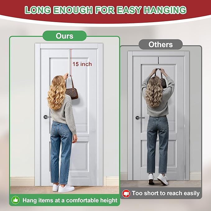 15" Reversible Wreath Hangers for Front Door, Fit Most Doors up to 1-3/4", Heavy Duty Steel Over The Door Hooks Hold up to 80 LBS for Holiday Christmas & Halloween Wreaths, Indoor Decor (White, 2 PCS)