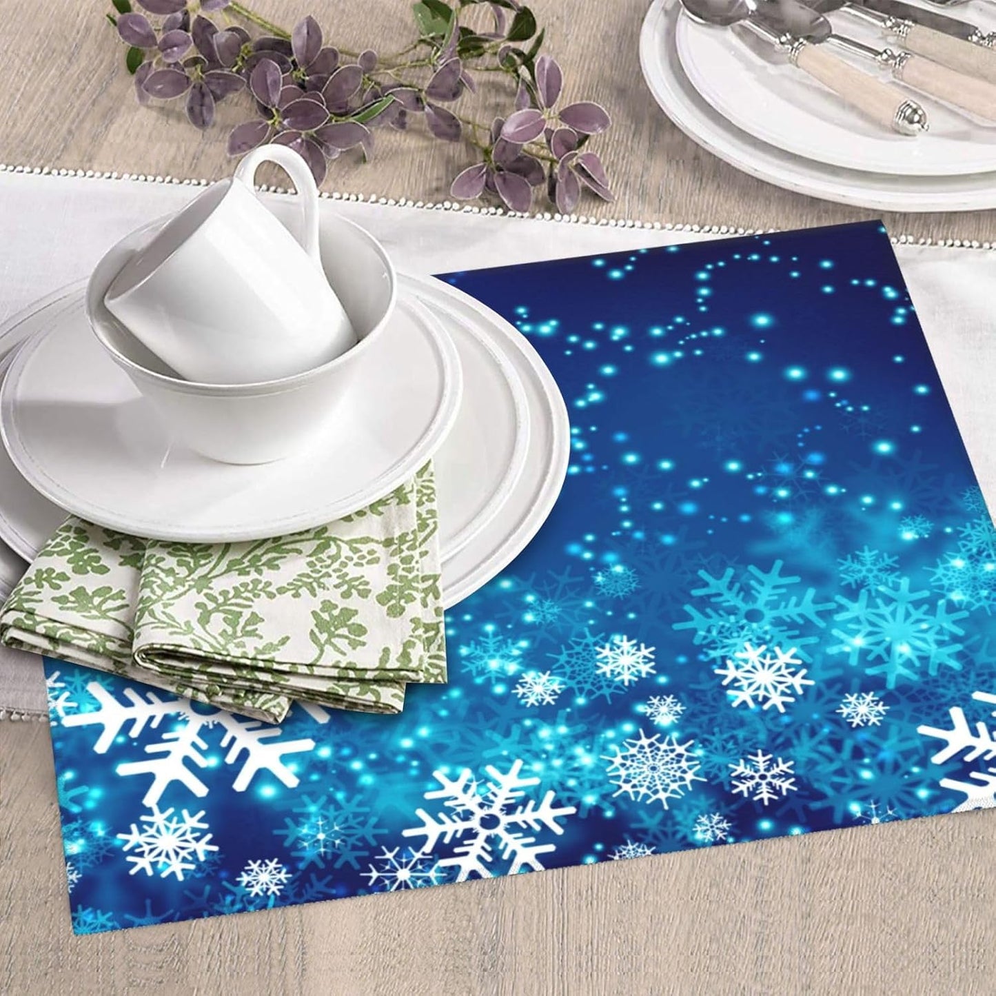 Dish Drying Mat Christmas Snowflake Blue Xmas Winter for Kitchen Counter Absorbent 16x18 Inch Microfiber Dishes Plate Glass Dry Draining Pad Reversible Washable