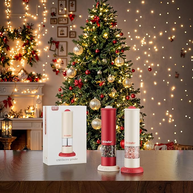Christmas Gift/Deal Electric Salt and Pepper Grinder Set, USB Rechargeable Adjustable Coarseness Automatic Salt Pepper Mill Shakers/Grinder Kitchen Spice Mill, Home Chefs Idea for House Warming