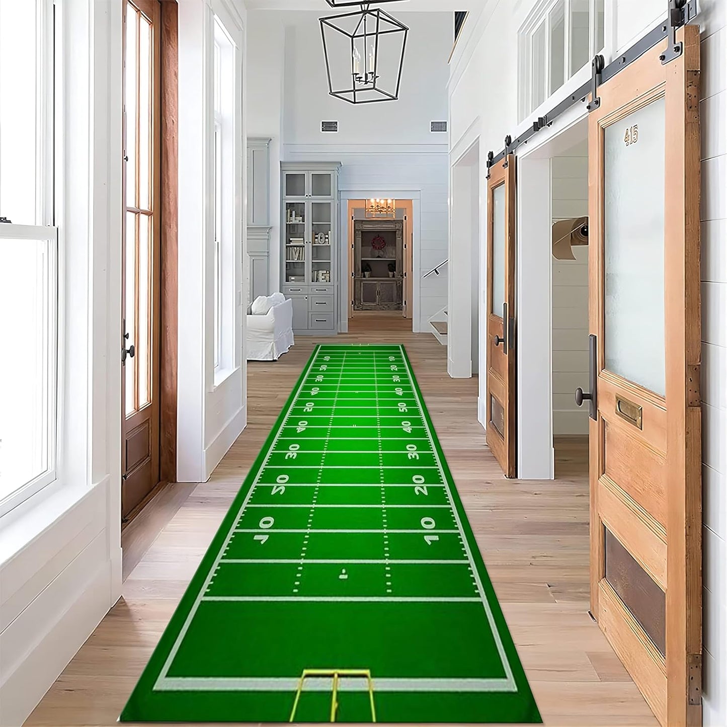 Football Long Hallway Rug Runners, 3.3x7ft, Sports Soccer Runner for Entryway, Thin Low Pile Easy Clean Rugs, Non-Shedding Reduce Noise Washable Non-Slip Carpets for Bedside Family
