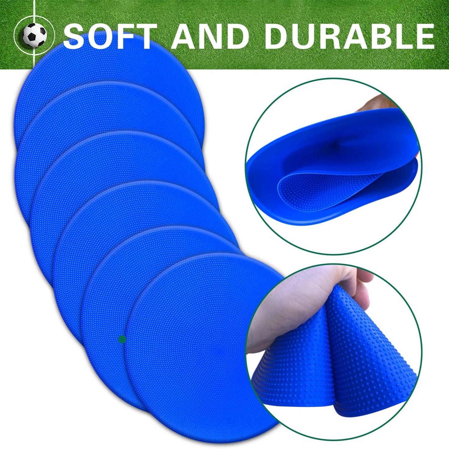 12/24Pcs Poly Spot Markers 9 inch Non-Slip Rubber Agility Training Markers Floor Dots Flat Field Cones for Football Basketball Soccer School Exercise Drills Gym Dance Practice 6 Colors