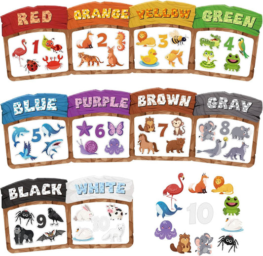10Pcs Magnetic Color Sorting Set 60 Fridge Magnets for Kids, Cute Animal Refrigerator Magnets for Kids Early Education Color Sorting Shape Matching