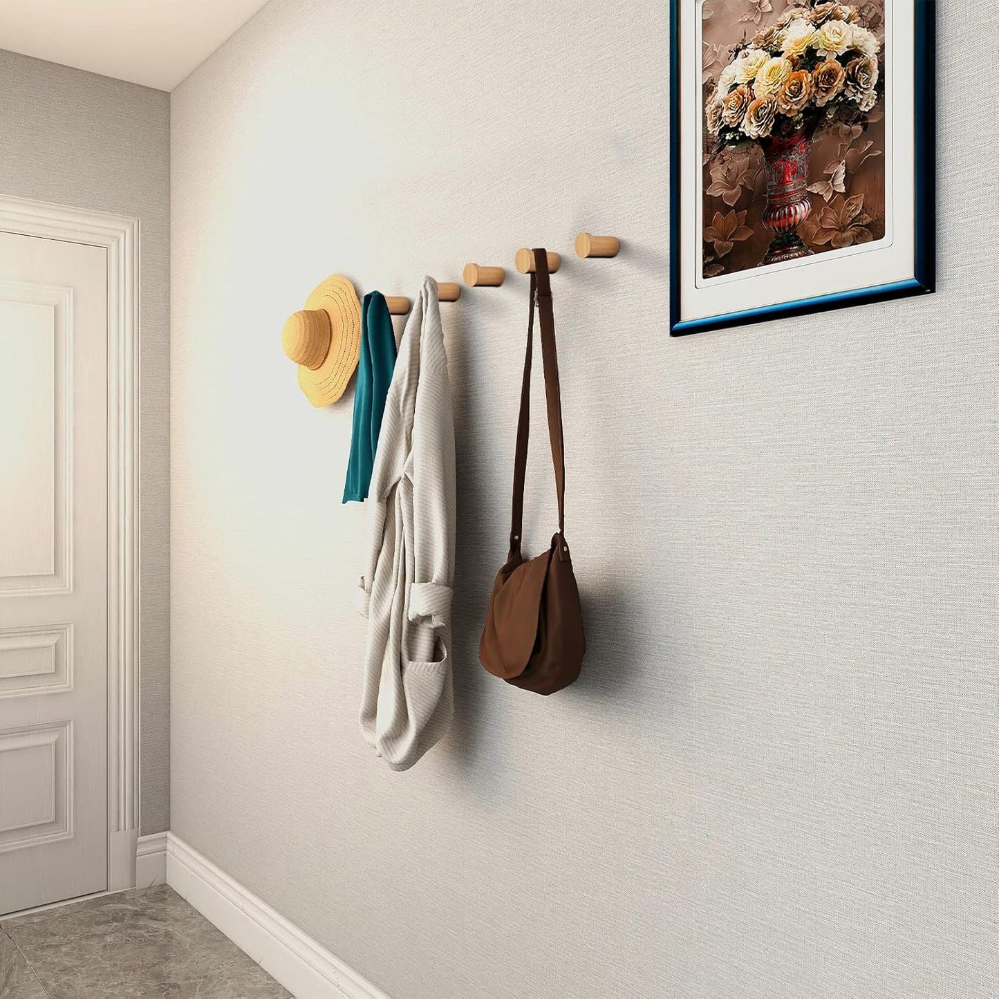 12 Pack Wood Wall Hooks, Natural Wooden Coat Hooks Wall Mounted, Handmade Rustic Hat Hooks Heavy Duty Entryway Wall Hangers for Hanging Towels, Clothes, Bags