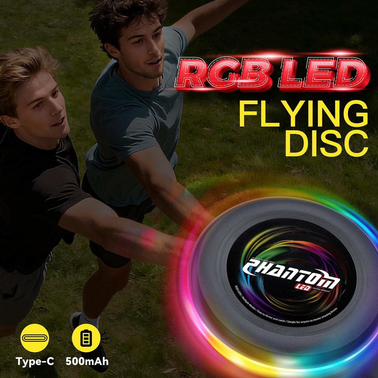 BAOMWSL Light Up Flying Disc - 16 Million Colors RGB or 35 LEDs, Ultra Bright, 13 Light Modes, Rechargeable, Waterproof, Christmas Stocking Stuffers Gift, Camping Toy for Kid/Teen/Adult, 175g