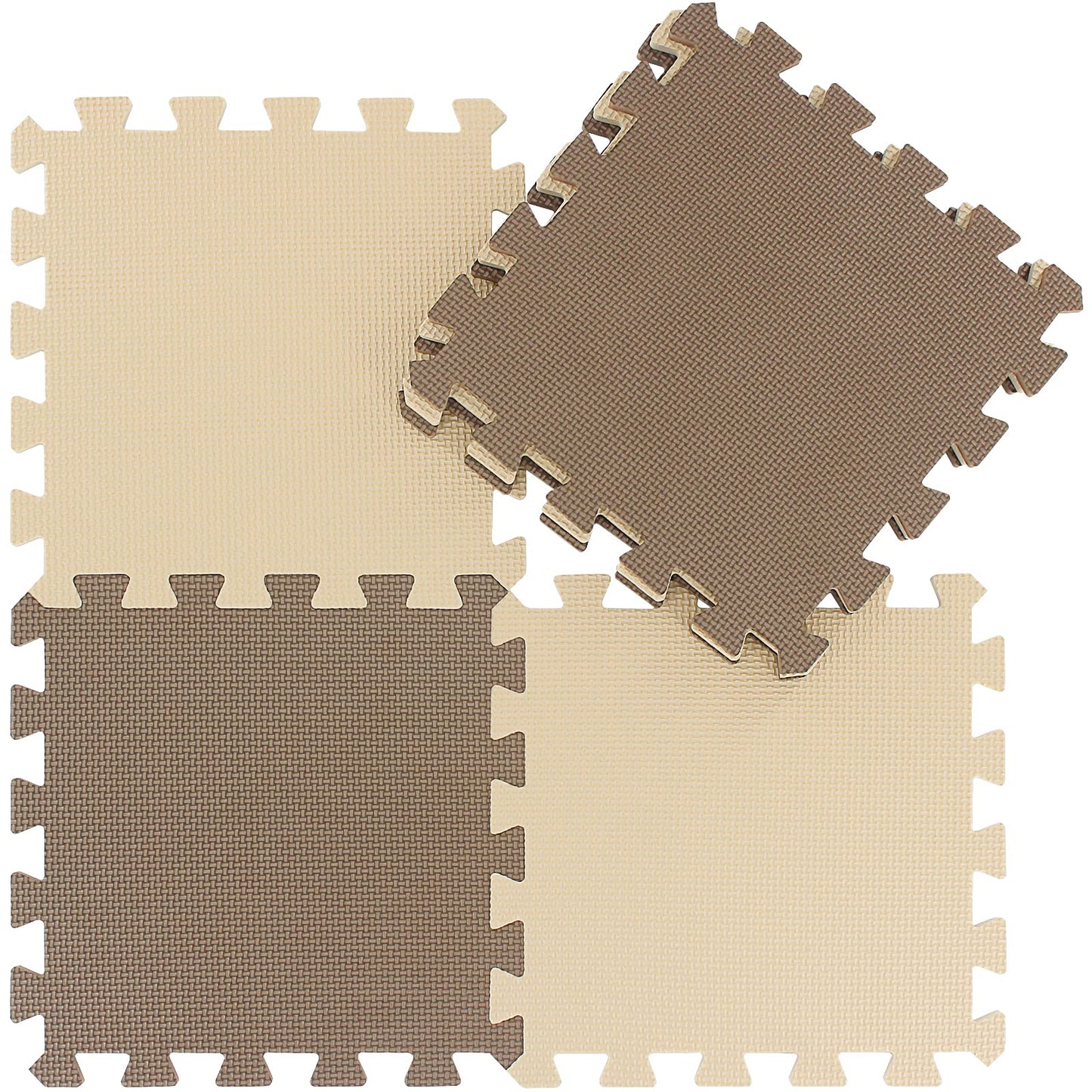 qqpp EVA Rubber 18 Tiles Interlocking Puzzle Foam Floor Mats - Baby Play Mat for Playing | Exercise Mat for Home Workout. Brown, Beige. QC-FJb18N