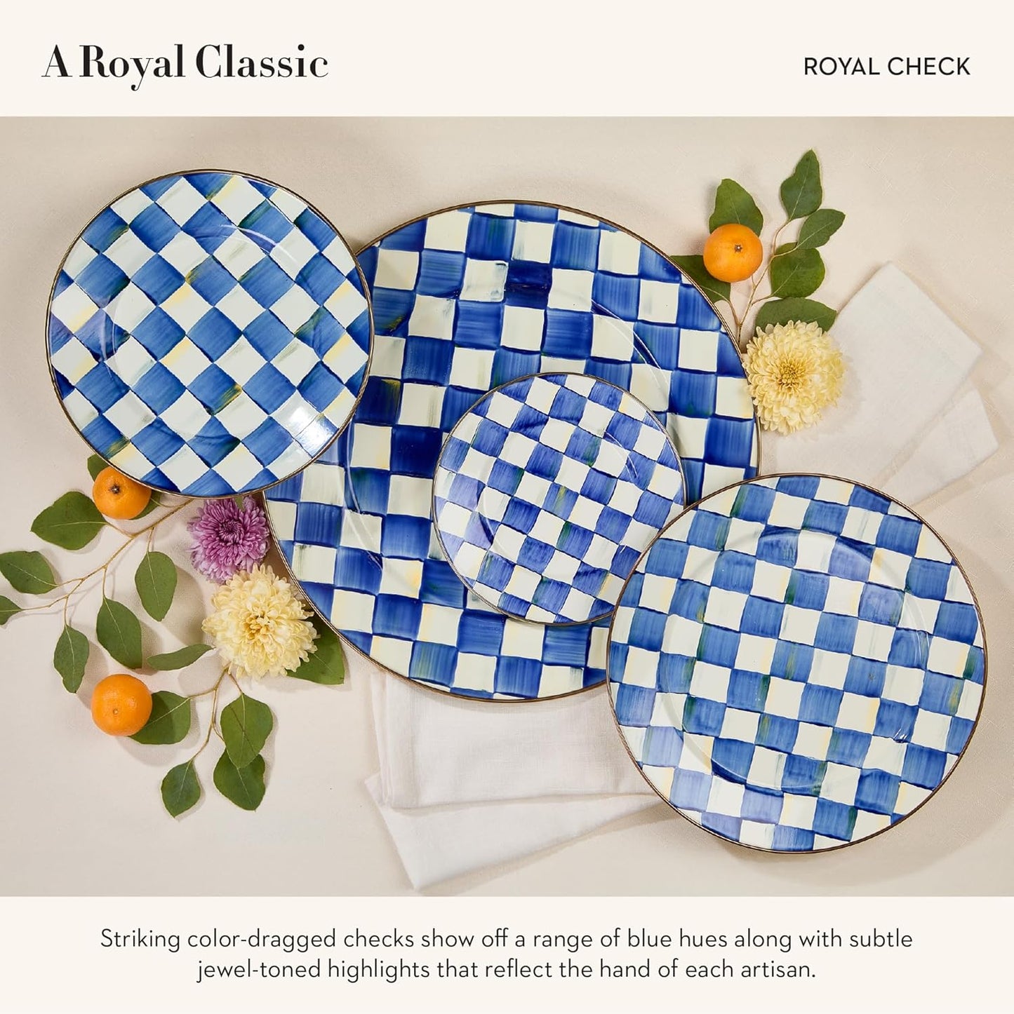 MACKENZIE-CHILDS Enamel Charger Plate, Charger Decoration for Dinner Plates or Home Decor, 12 Inches, Blue-and-White Royal Check, Set of 1