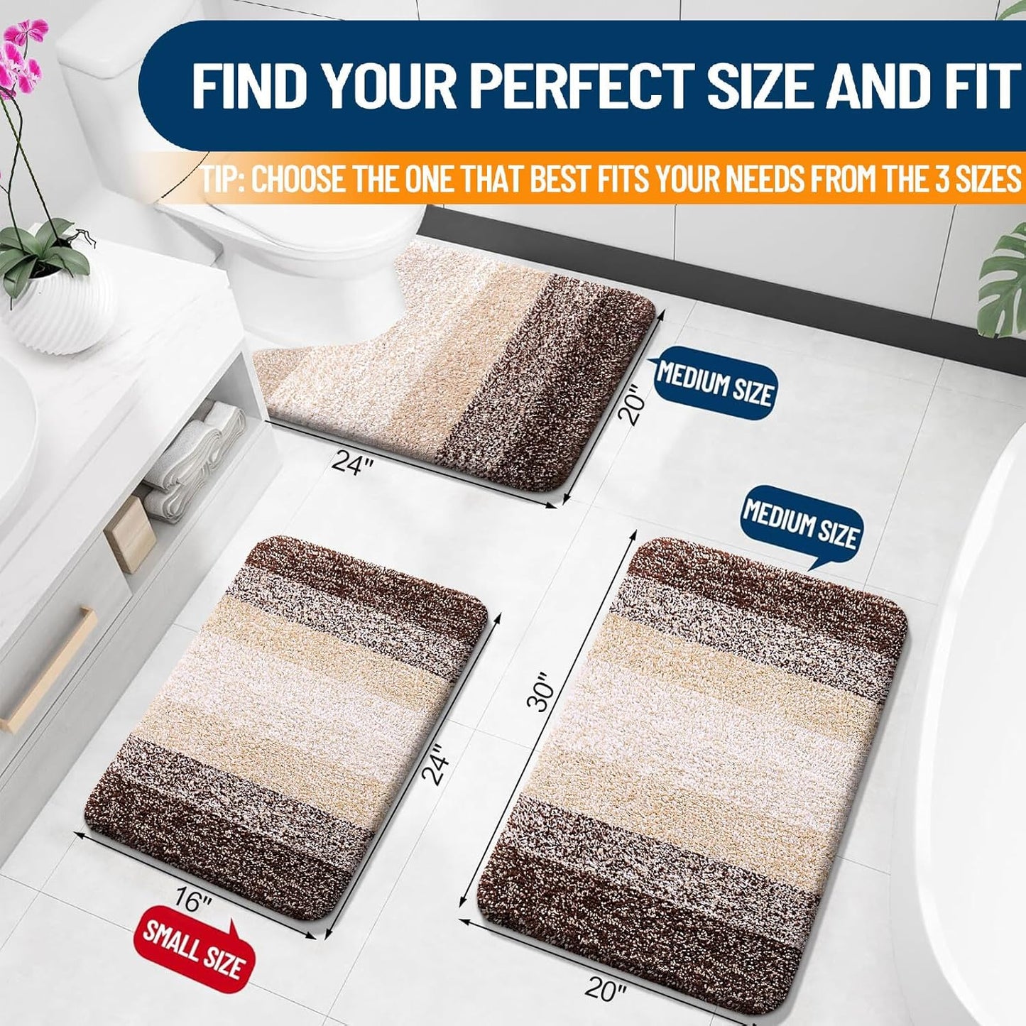 OLANLY Bathroom Rug Mat 30x20, Extra Soft and Absorbent Microfiber Bath Rugs, Non-Slip Plush Shaggy Bath Carpet, Machine Wash Dry, Bath Mats for Bathroom Floor, Tub and Shower, Brown