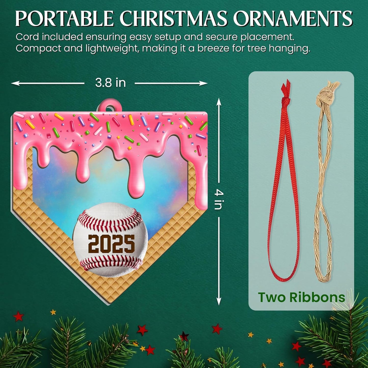 FLAGWIX Baseball Ornaments for Christmas Tree - Suncatcher Christmas Ornaments 2025 for Tree Decorations - Baseball Gifts for Sporty Girls, Baseballs Player Gifts for Teen Girls Daughter Granddaughter