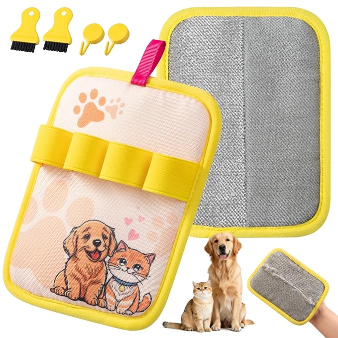 Pet Hair Removal Glove，the Magic Brush Electrostatic Pet Hair Remover，Furhero Gloves Mitt Dog Cat Grooming Tool，Fur Hero Reusable for Furniture Clothes Couch Cleaning 6PCS Box