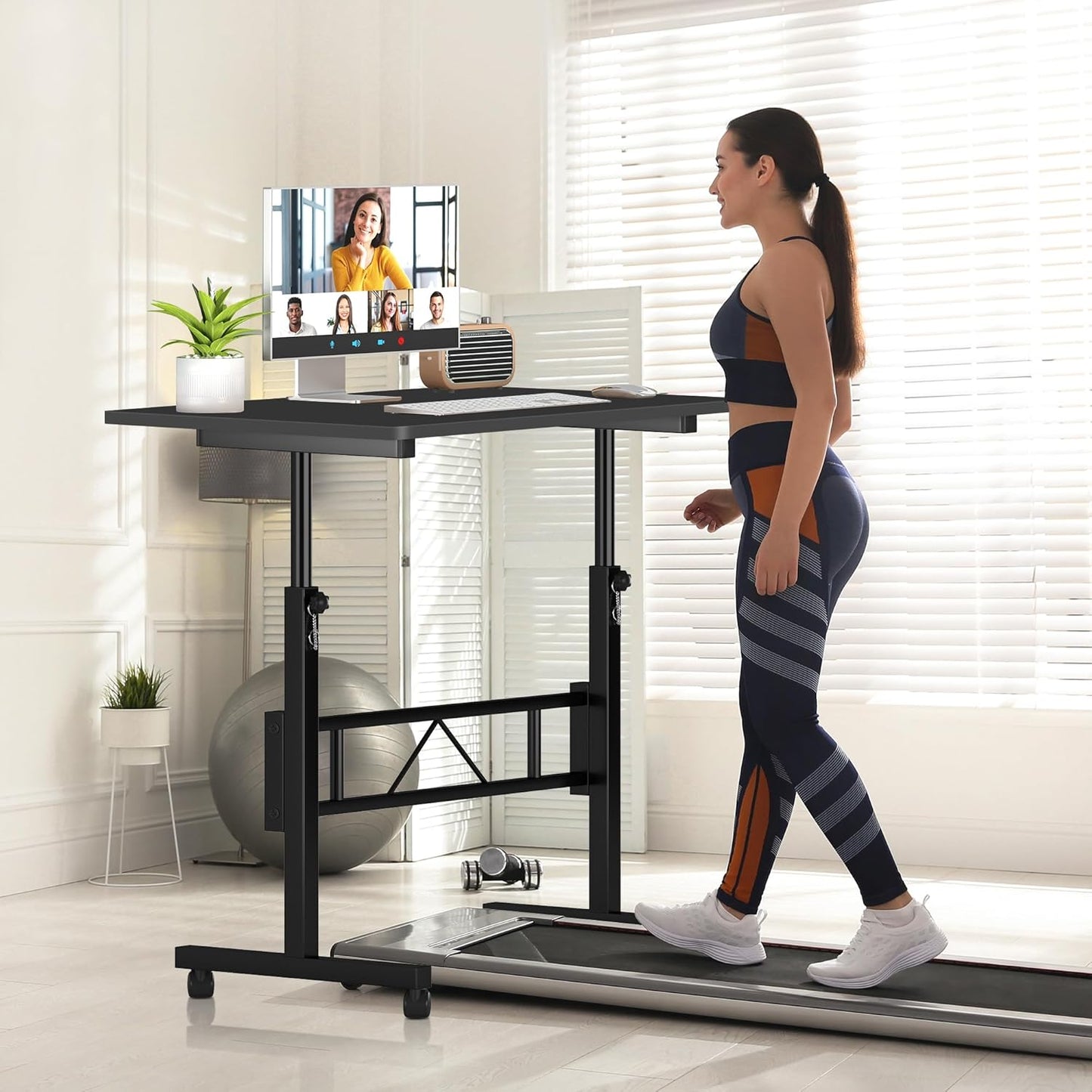 Klvied Small Standing Desk Adjustable Height for Sitting and Standing, Portable Laptop Table for Walking Pad (Black)