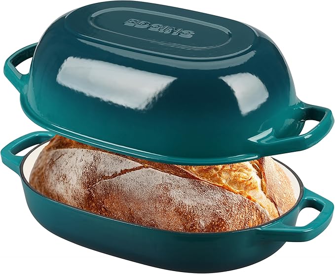Enameled Cast Iron Oval Dutch Oven Pot with Lid, Dutch Oven for Sourdough Bread Baking, Oval Bread Pan, Bread Oven, Bread Dutch Oven, 7qt, Darkcyan
