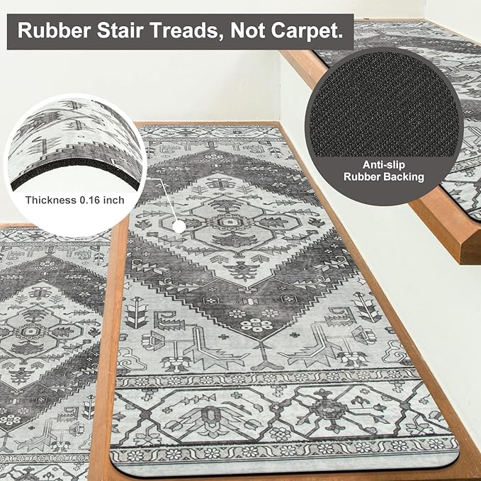 OJIA Extra Non-Slip Stair Treads for Wooden Steps, 30"X8" Indoor Stair Runners Slip Resistant Stair Rugs Safety Mats for Dogs, Kids & Elders, Rubber Backed Stair Treads Stair Covers (15PC, Gray)