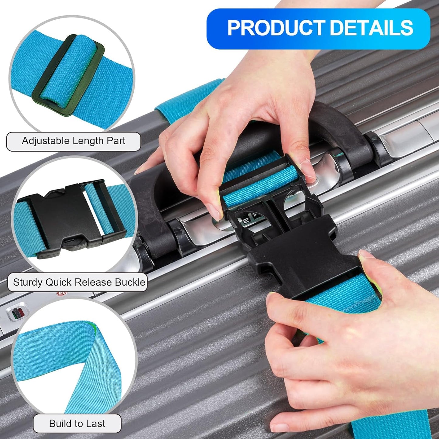 Luggage Straps for Suitcases TSA Approved, Travel Belt Suitcase Belt, Suitcase Straps TSA Approved, Luggage Belt Strap TSA Approved, Travel Straps for Luggage, 4Pcs Luggage Band, Bule & Pink