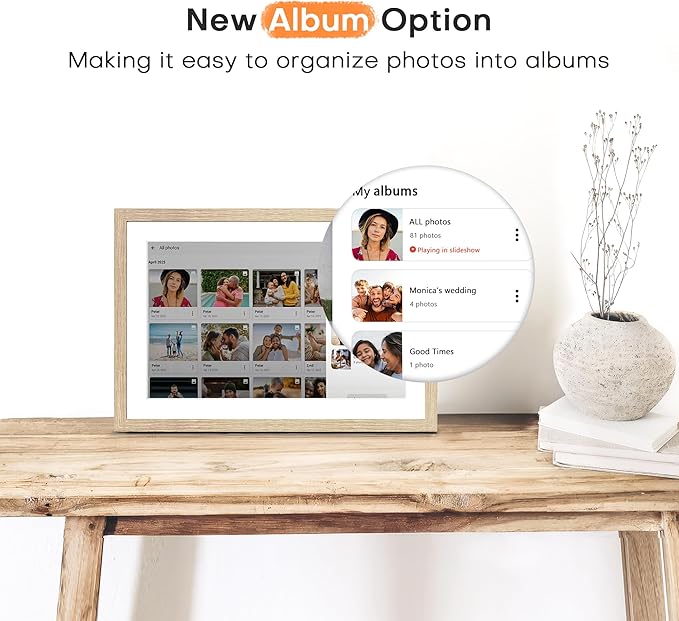 Frameo Digital Picture Frame, 10.1 InchDigital Photo Frame WiFi, Electric Frame 1280 * 800IPS Touch Screen, Auto-Rotate, Share Videos Pictures Slideshow, 32GB Memory, Gifts for Women, Oyster White