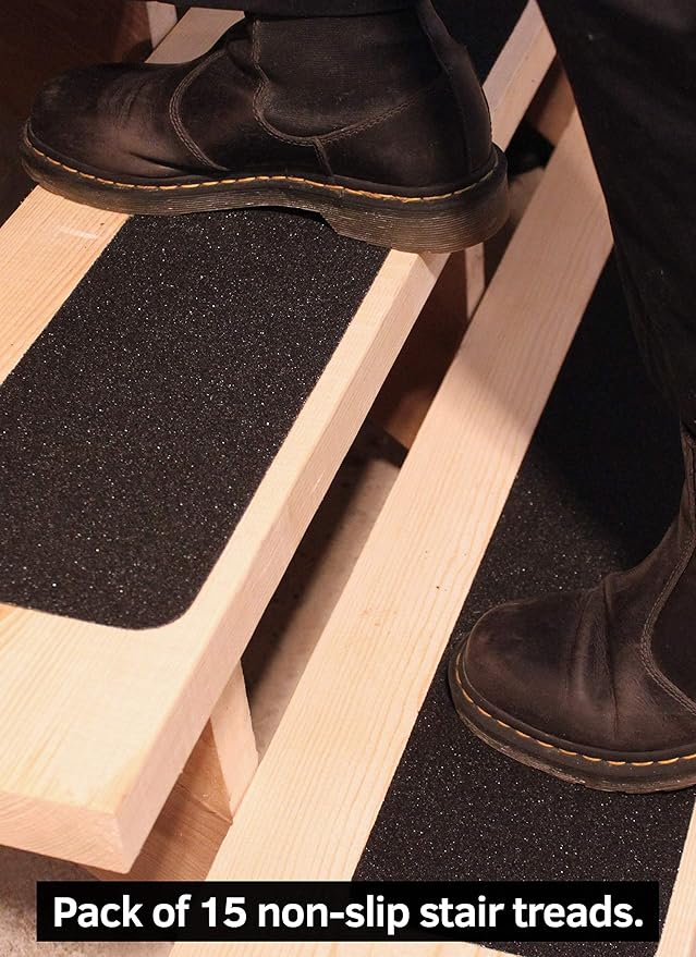 6”x30” Stair Treads Non-Slip Outdoor Tape – (15-Pack) Black Anti-Slip Strips