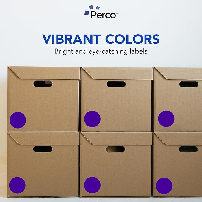 Perco Purple 3-Inch Perforated Circle Dot Sticker Labels — 10 Rolls, 5,000 Round Stickers — with Permanent Adhesive for Moving Boxes, Sale Signage, Displays, Status Messaging—Made in USA