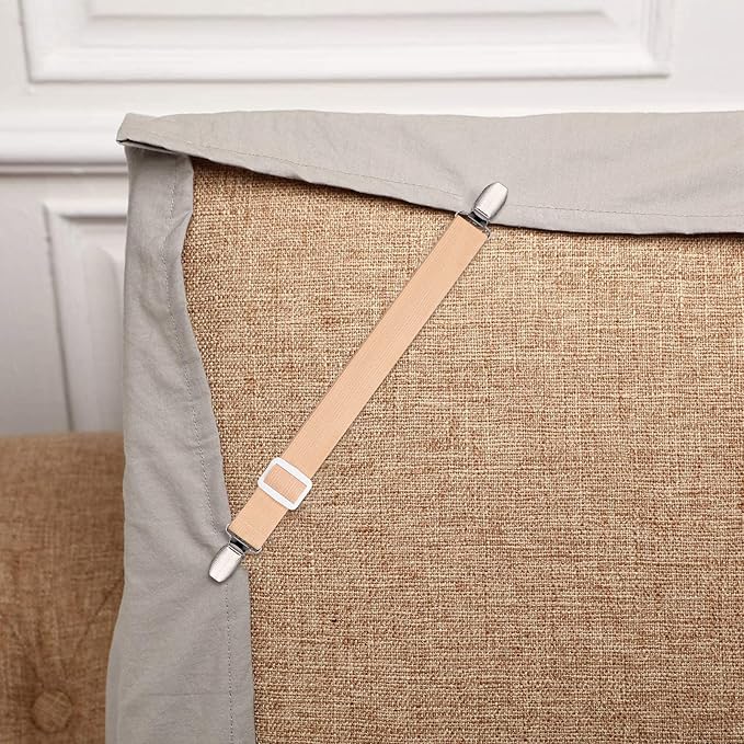 Boao 12 Pcs Bed Sheet Clips Straps Sheet Corner Straps Holder Adjustable Mattress Clips, Elastic Bed Grippers Suspender Fasteners Holder for Home(Khaki,8-12 Inch Length)