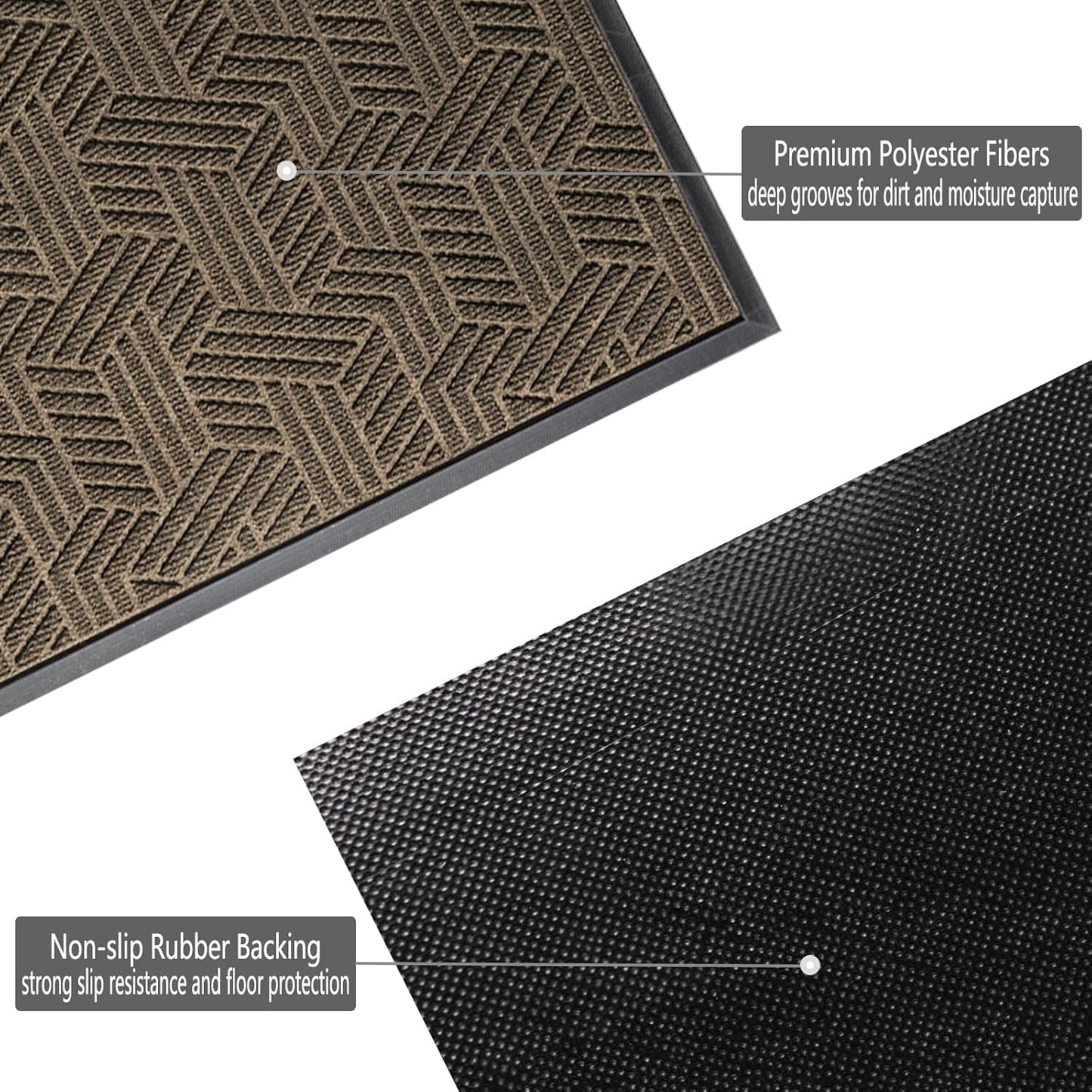 Front Door Mat 36"x24" Indoors Outdoors Welcome Mats, Waterproof Non-Slip Rubber Backing Heavy Duty Doormat Outside Entrance, Low Profile Entryway Rugs Floor Mat for Patio, Pattern B Brown