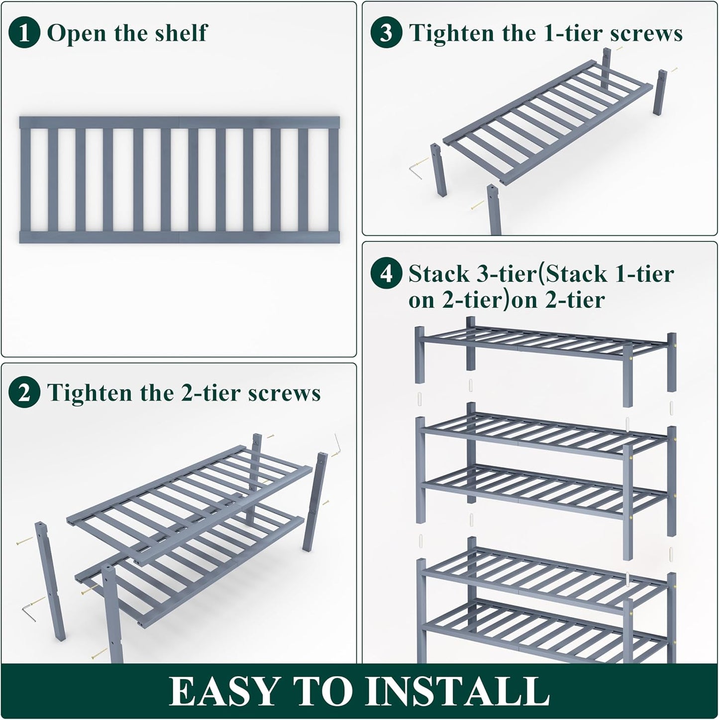 Smiry Shoe Rack, 5 Tier Thick Bamboo Shoe Organizer, Stackable Free Standing Wooden Shoe Storage Shelf for Closet, Entryway, Front Door Entrance, Grey