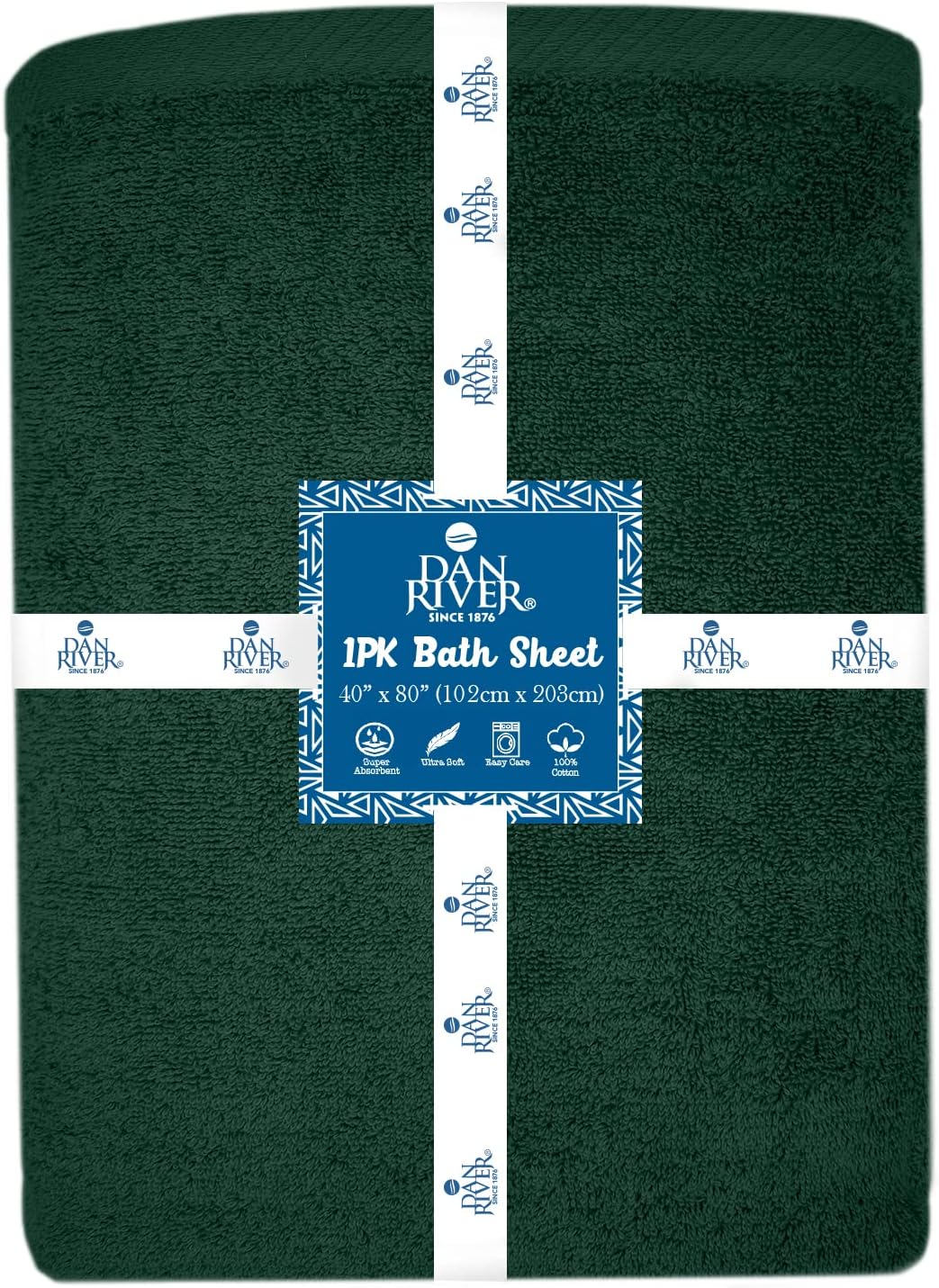 DAN RIVER Pack of 1 Bath Sheet 40x80 Inches, Oversized Bath Towels Extra Large, Organic Cotton Towels for Bathroom - Hunter Green