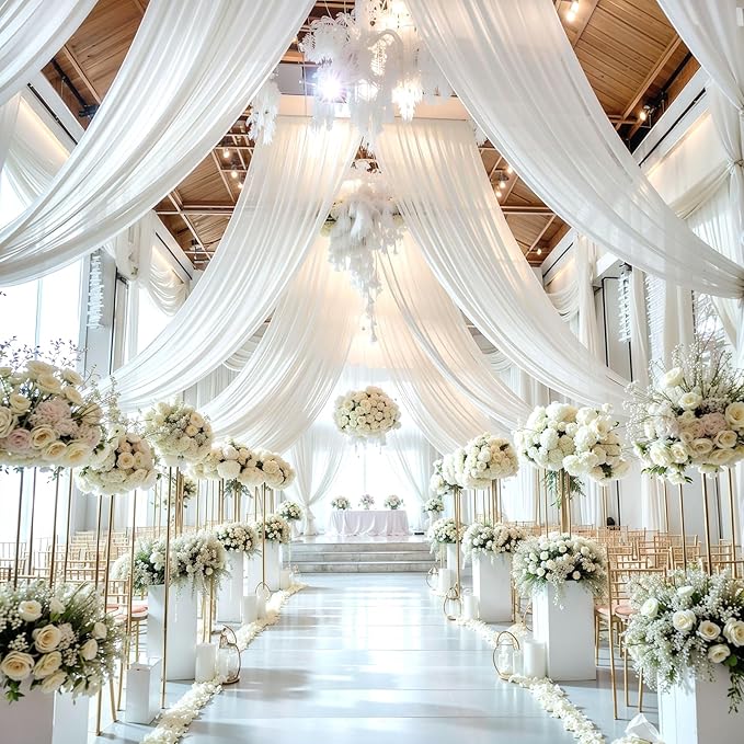Wedding Arch Draping Fabric, 1 Panel 18FT White Sheer Backdrop Curtain Chiffon Fabric Drapery Voile Scarf Draping Panels for Wedding Archway Ceremony Curtain Valance Party Decoration
