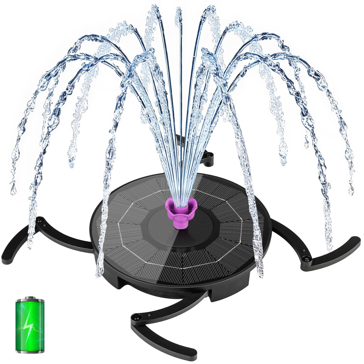 VOROSY Solar Powerd Fountain, Works in Cloudy with 2000mAh Battery Backup, Solar Bird Bath Fountain with 4 Adjustment Rods, 7 Nozzles, Outdoor Water Fountain for Brid Bath, Garden, Pool, Pond