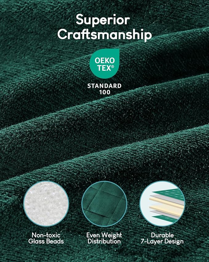 Cottonblue Sherpa Fleece Weighted Blanket 15lbs for Twin/Full Ded - Plush Bed Blanket for Deep Sleep and Relaxation, Heavy Calm Blankets with Cemaric Beads, 48x72 Inches,Green