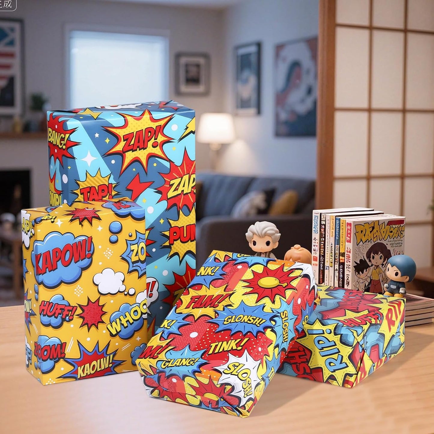 Pineraap Comic Wrapping Paper 12 Sheets Colorful Talk Bubbles Designs Cartoon Gift Wrap for Birthday,Party,20"×28"