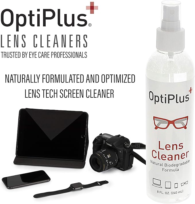 OptiPlus 16oz Lens Cleaning Care Pack | All Natural Eyeglass Cleaning Kit | Eyeglass Cleaner Spray | Lens Wipes | Microfiber Cloth | VOC and Alcohol Free