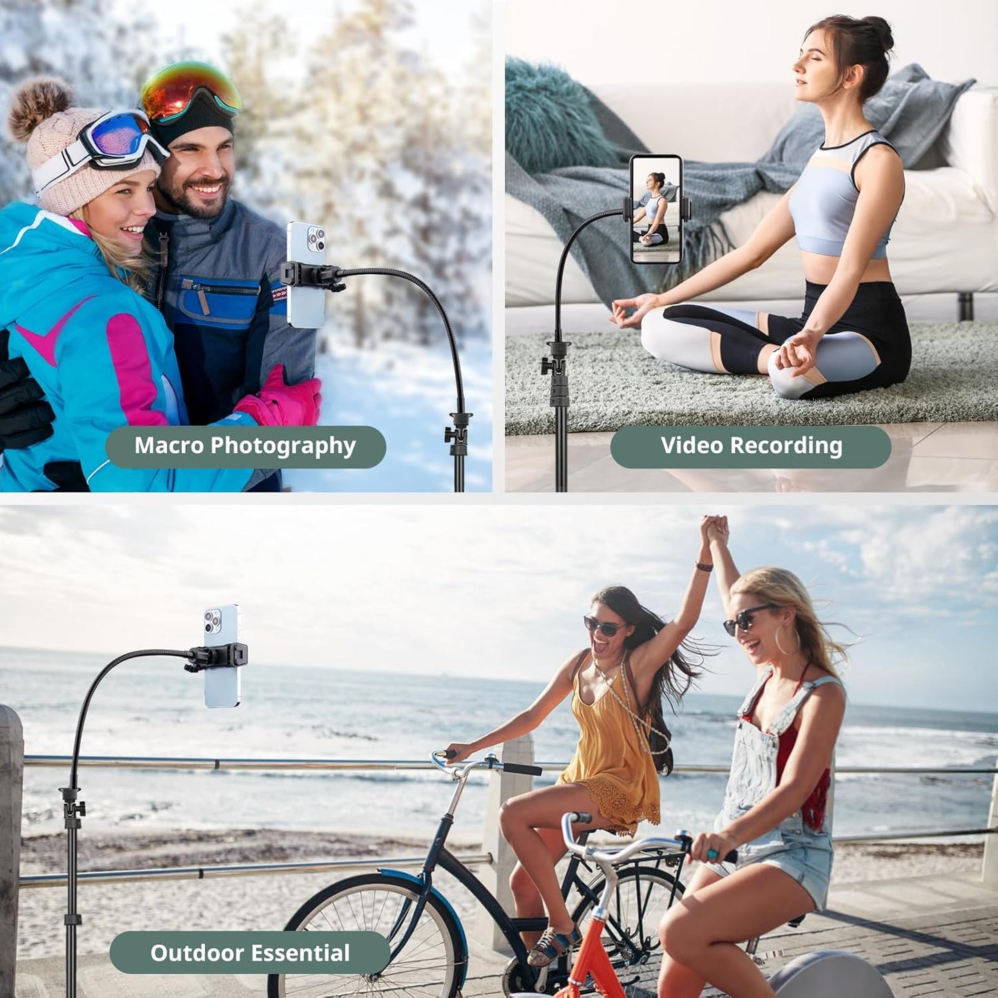 Sensyne 92" Cell Phone Tripod, Selfie Stick Tripod with 16.5" Flexible Gooseneck, Overhead Phone Stand for Video Recording, Photography, Compatible with Phone, Camera