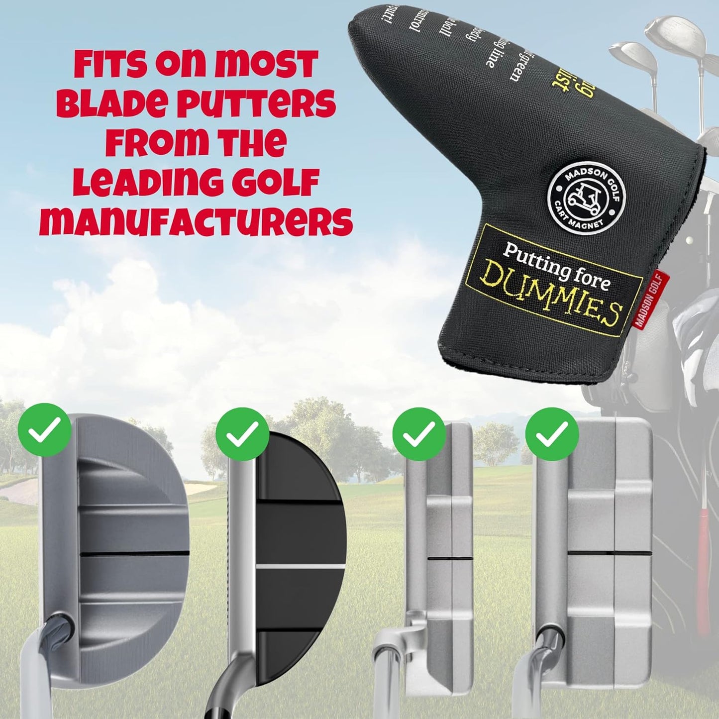 Funny Golf Fore Dummies Checklist Headcovers for Blade Putters Headcover, Great Golfer Golf Gifts for Dad, Men, and Women