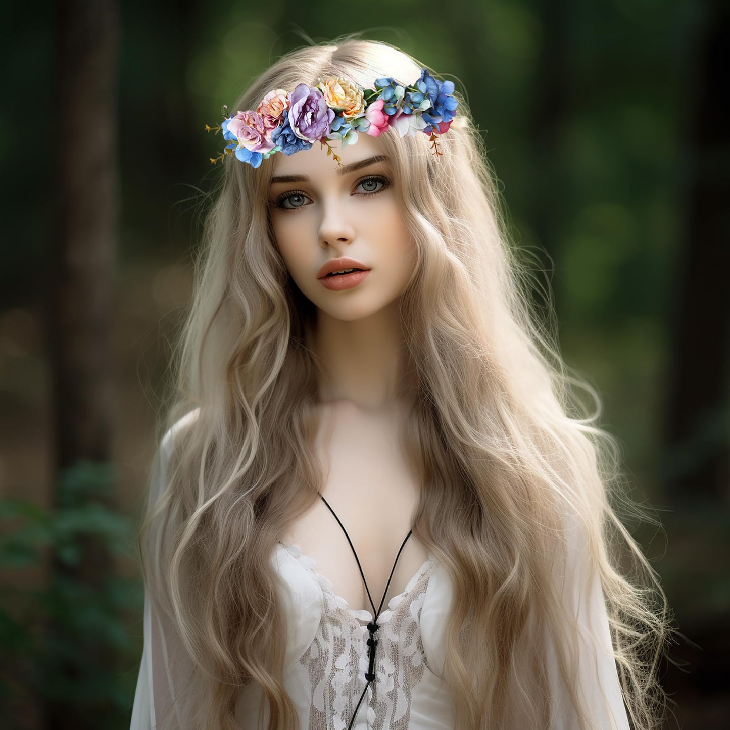 Vivivalue Vine Flower Crown Flower Garland Headband Hair Wreath Floral Headpiece Halo Boho with Ribbon Wedding Party Festival Photos