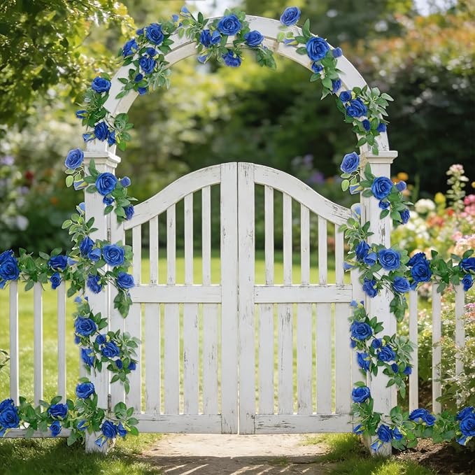 U'Artlines 3 Pack Artificial Royal Blue Rose Vines Floral Garlands Total 19.5 Ft Fake Vine Silk Flower Garland for Indoor Outdoor Home Wedding Arch Garden Wall Decoration