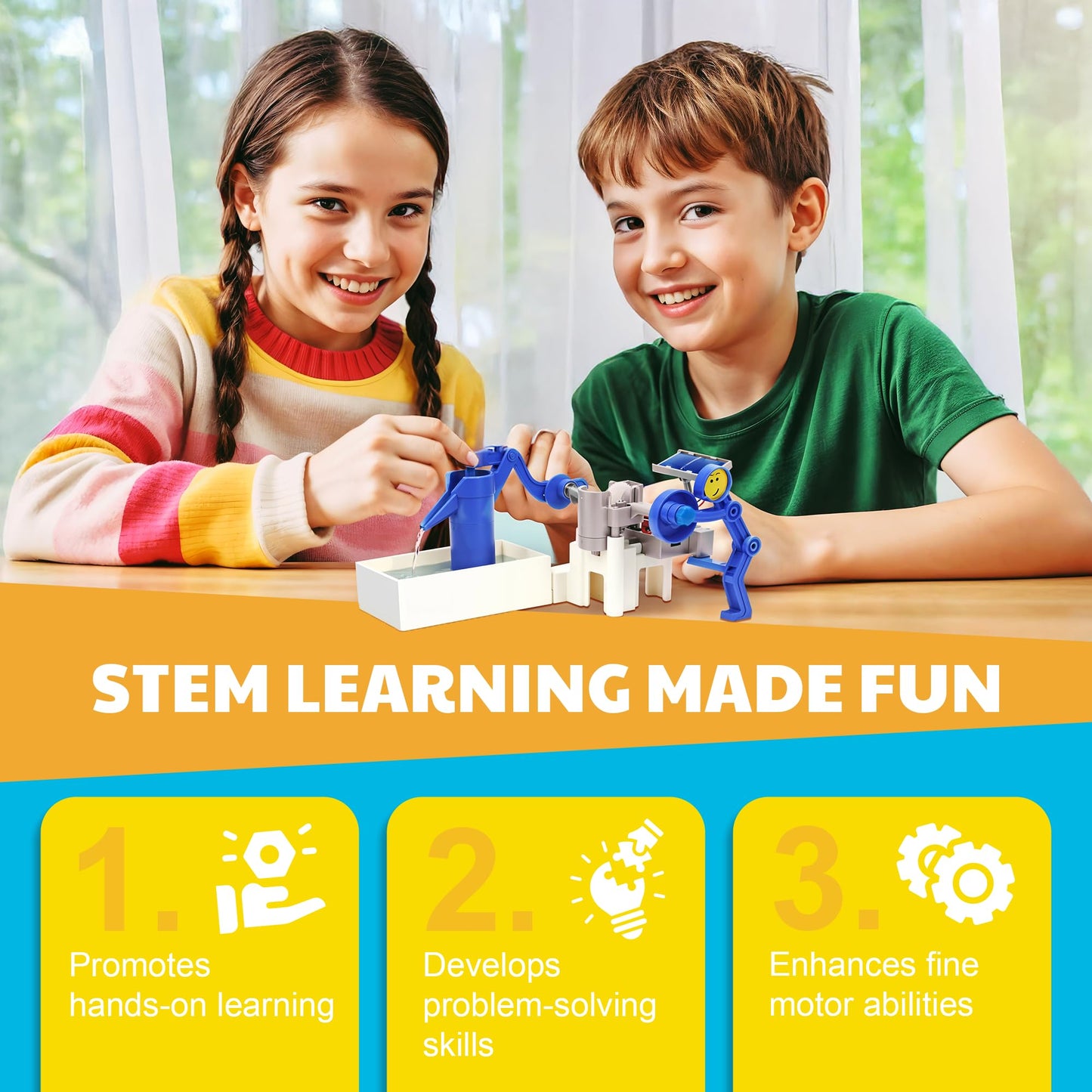 Green Science - Hybrid Solar Power Water Pump - Dual Power STEM Toys Educational Kit for Kids - Solar and Battery Operated Pumping System - Solar Robot - DIY Science Experiment Toy for Learning & Fun