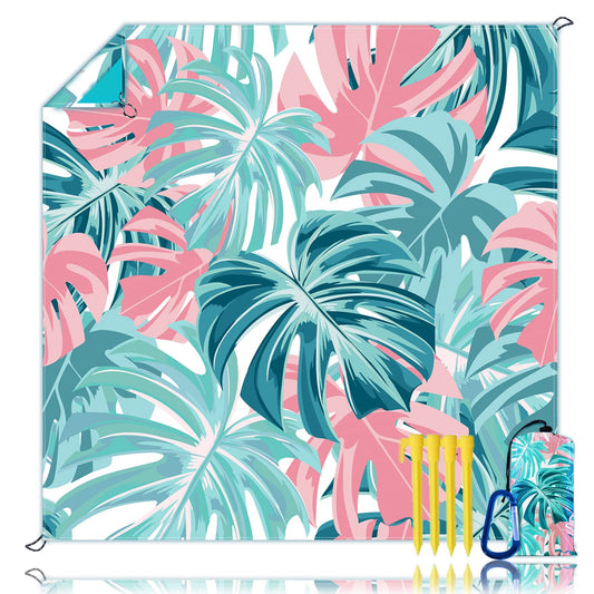 Beach Blanket, Waterproof Sandproof Beach Mat Oversized 79 X 83 Inch for 4-6 Adults, Lightweight Picnic Blanket, Portable Picnic Mat for Outdoor Travel Camping Hiking with 4 Stakes & 4 Corner Pocket