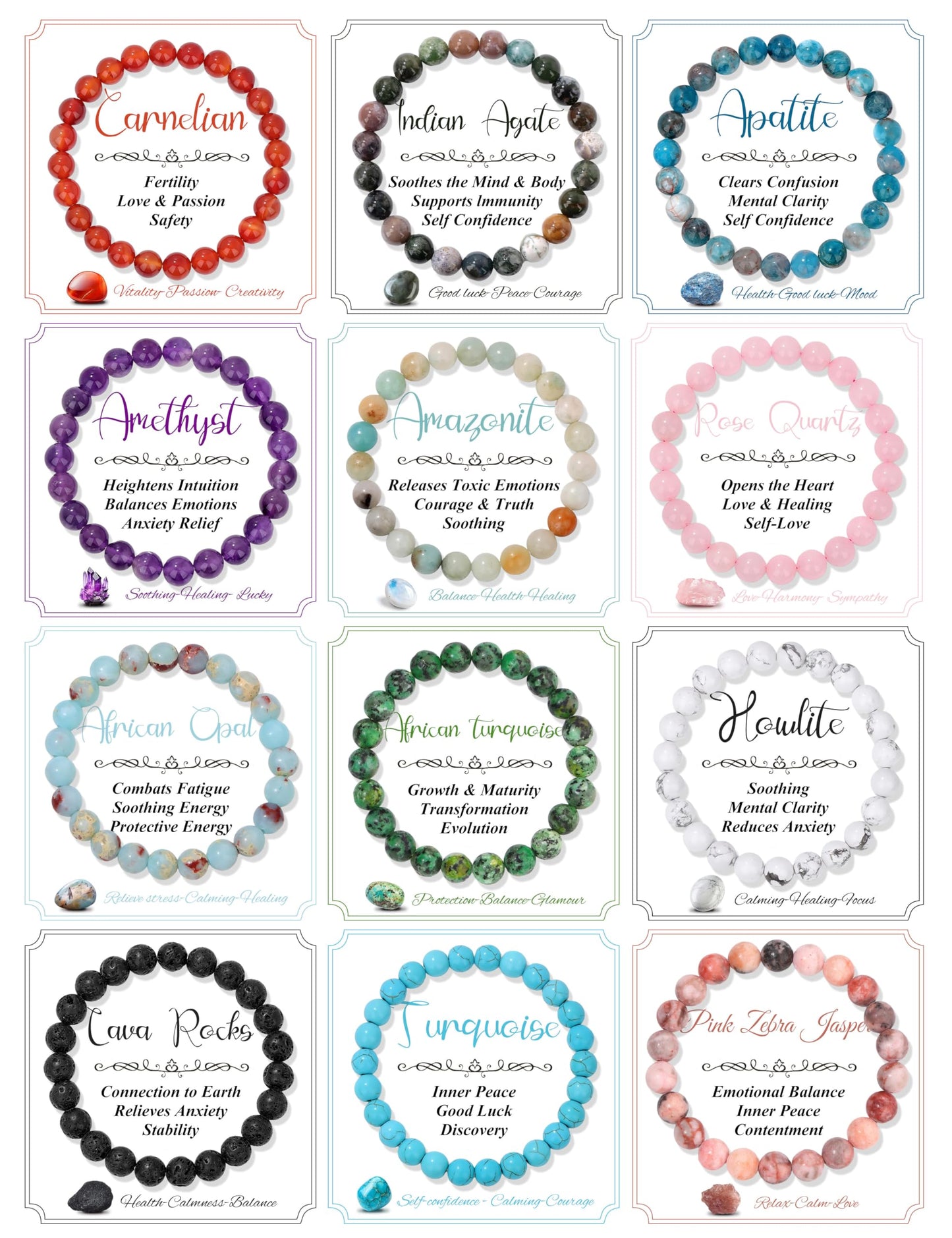 SAMOCO 12PCS 8mm Natural Crystal Bracelets for Women Men Semi-Precious Gemstone Beaded Bracelets Round Beads Gemstones Stretch Yoga Bracelet