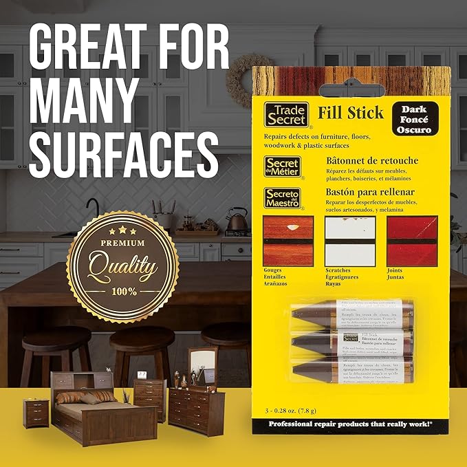 Wood Scratch Repair Fill Stick for Dark Surfaces (Set of 3), Great for Touch-Ups and Repairs on Hardwoods Floors, Furniture, Cabinets and Plastic Surfaces.
