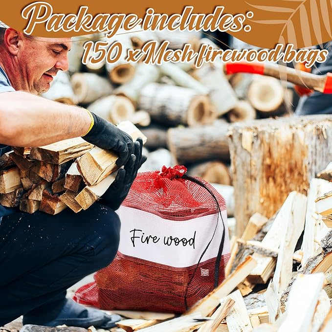 150 Pcs Onion Bags Reusable Mesh Produce Storage with Drawstring Firewood Bags Onion Potato Storage Sacks for Garden Vegetable Fruit Produce Packaging Supplies (22 x 24 Inch)