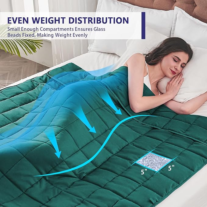 yescool Weighted Blanket for Adults (22 lbs, 60" x 80", Dark Green) Cooling Heavy Blanket for Sleeping Perfect for 210-230 lbs, Queen Size Breathable Blanket with Premium Glass Bead, Machine Washable