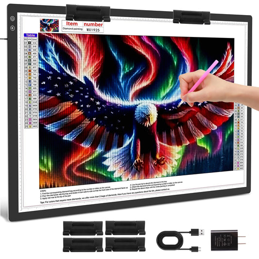 A3 LED Light Pad with Carry Bag, TOHETO Wireless Rechargeable Light Board with Stand and Top Magnetic Clip 3 Colors Stepless Dim